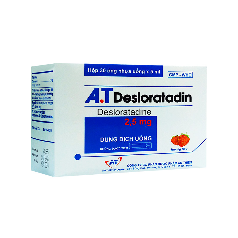Dung dịch uống A.T Desloratadin điều trị viêm mũi, mề đay (hộp 30 ống x 5ml)
