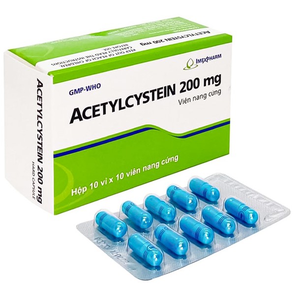 Thuốc Acetylcystein Imexpharm 200mg hỗ trợ trị bệnh lý hô hấp có đờm (hộp 10 vỉ x 10 viên)