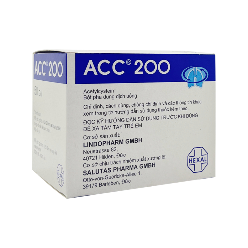 Bột pha dung dịch uống ACC 200 tan đàm trong bệnh lý hô hấp (hộp 50 gói x 3g)
