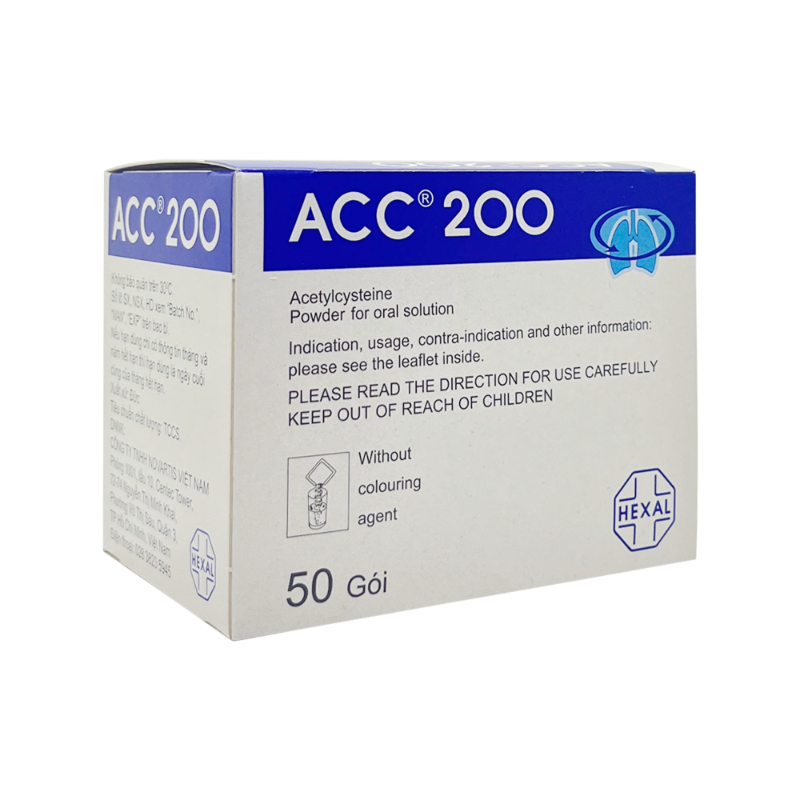 Bột pha dung dịch uống ACC 200 tan đàm trong bệnh lý hô hấp (hộp 50 gói x 3g)
