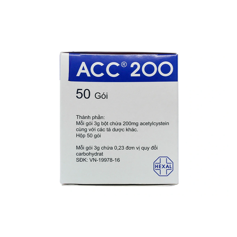 Bột pha dung dịch uống ACC 200 tan đàm trong bệnh lý hô hấp (hộp 50 gói x 3g)