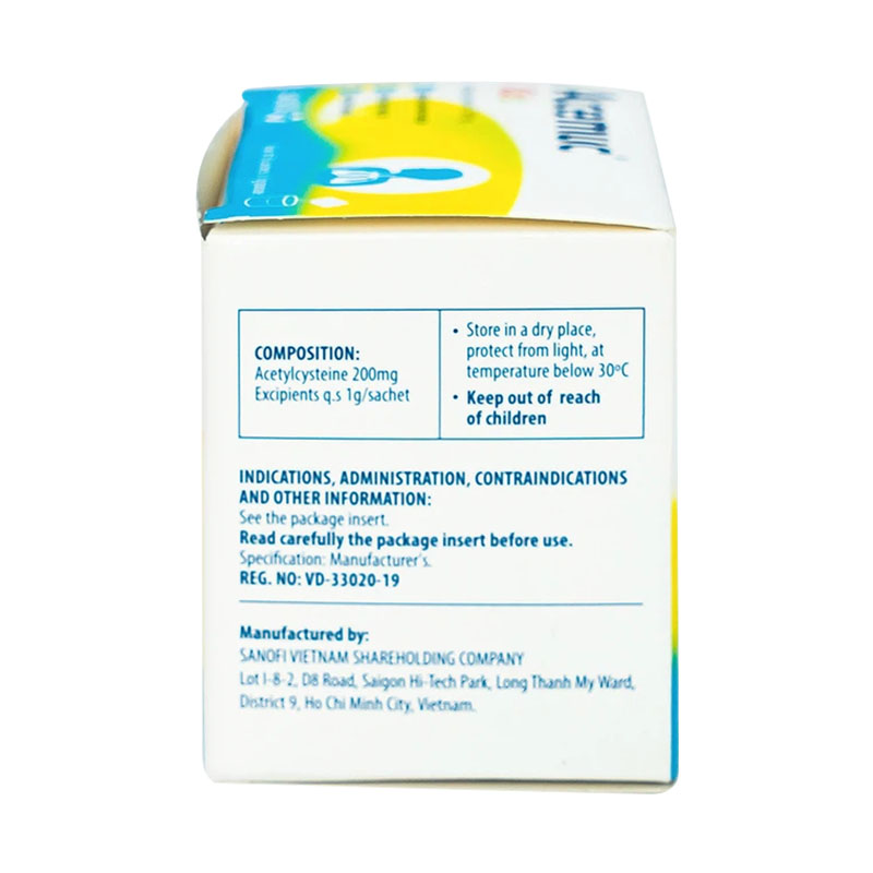 Thuốc cốm Acemuc Kids 200mg Sanofi long đàm, tiêu nhầy, giảm ho (hộp 30 gói x 1g)