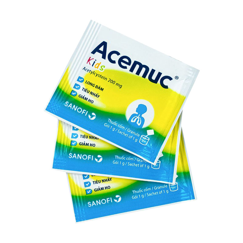 Thuốc cốm Acemuc Kids 200mg Sanofi long đàm, tiêu nhầy, giảm ho (hộp 30 gói x 1g)
