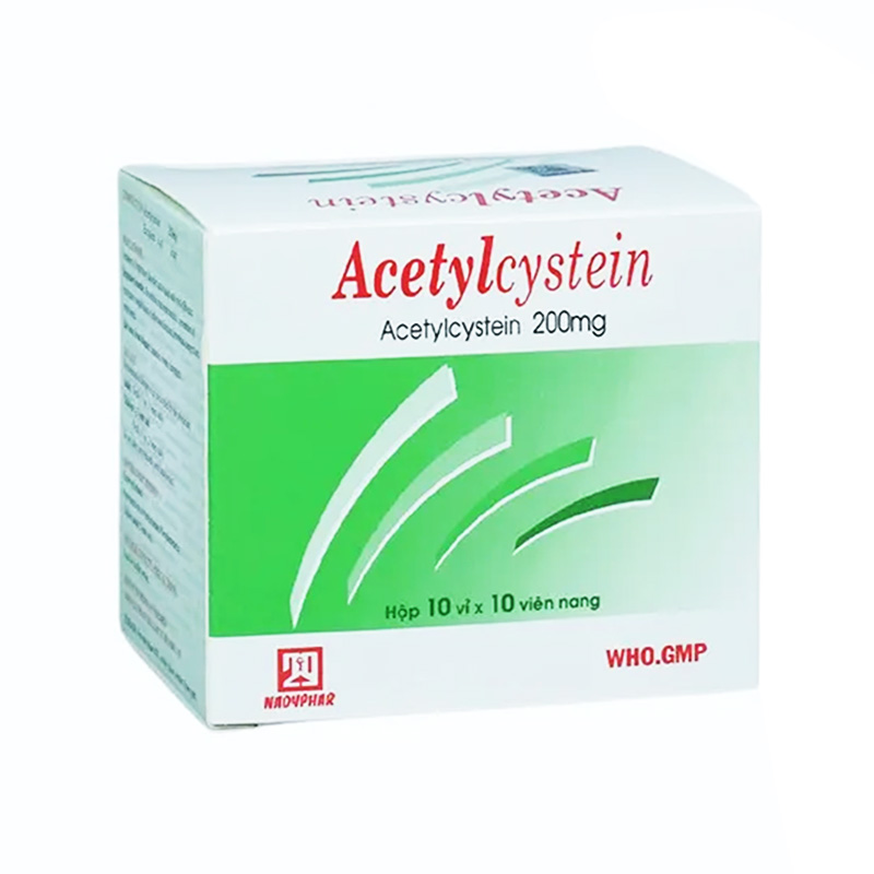 Thuốc Acetylcystein 200mg Nadyphar điều trị viêm phế quản, viêm họng (hộp 10 vỉ x 10 viên)