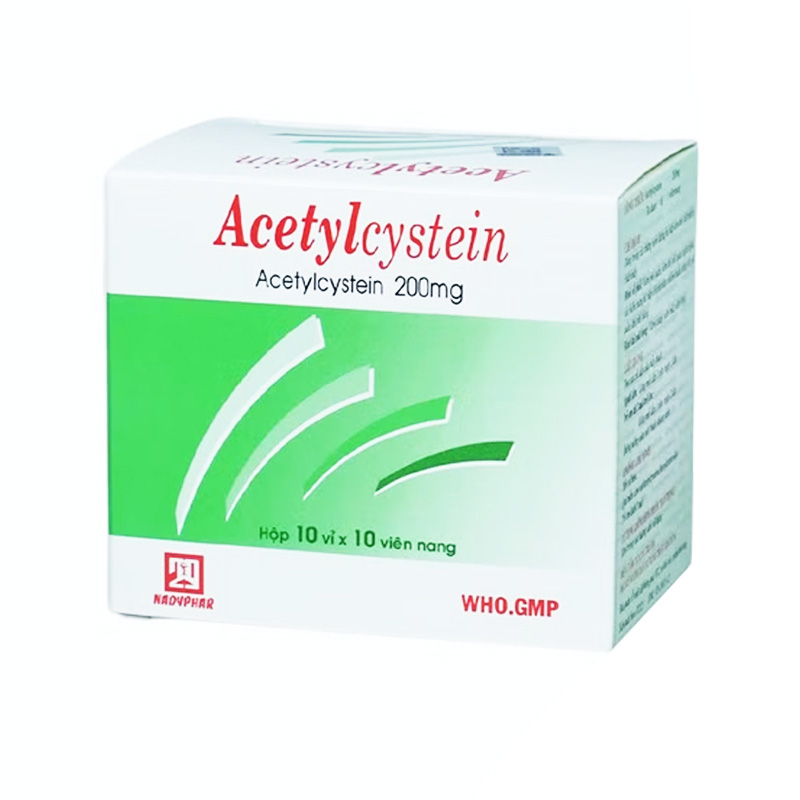Thuốc Acetylcystein 200mg Nadyphar điều trị viêm phế quản, viêm họng (hộp 10 vỉ x 10 viên)
