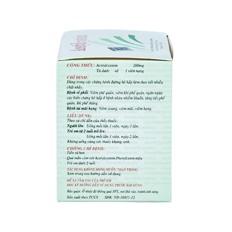 Thuốc Acetylcystein 200mg Nadyphar điều trị viêm phế quản, viêm họng (hộp 10 vỉ x 10 viên)