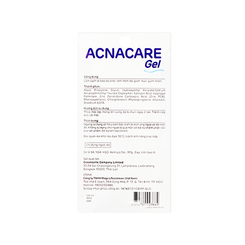 Gel Acnacare ngăn ngừa mụn, giảm nhờn (tuýp 7g)