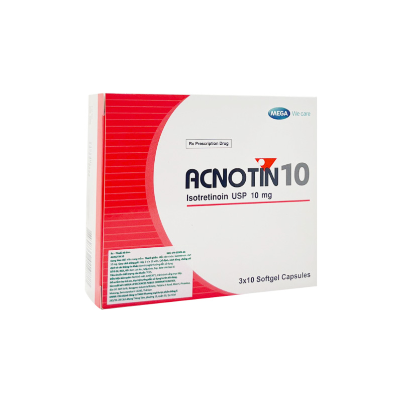 Thuốc Acnotin 10mg  điều trị mụn trứng cá nặng (hộp 3 vỉ x 10 viên)