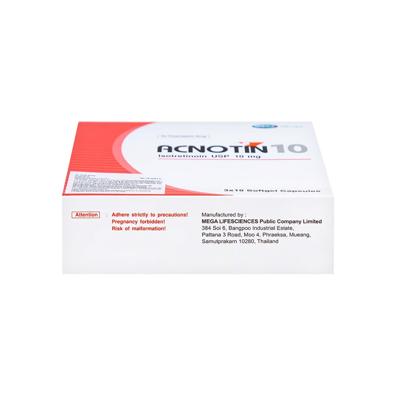 Thuốc Acnotin 10mg  điều trị mụn trứng cá nặng (hộp 3 vỉ x 10 viên)