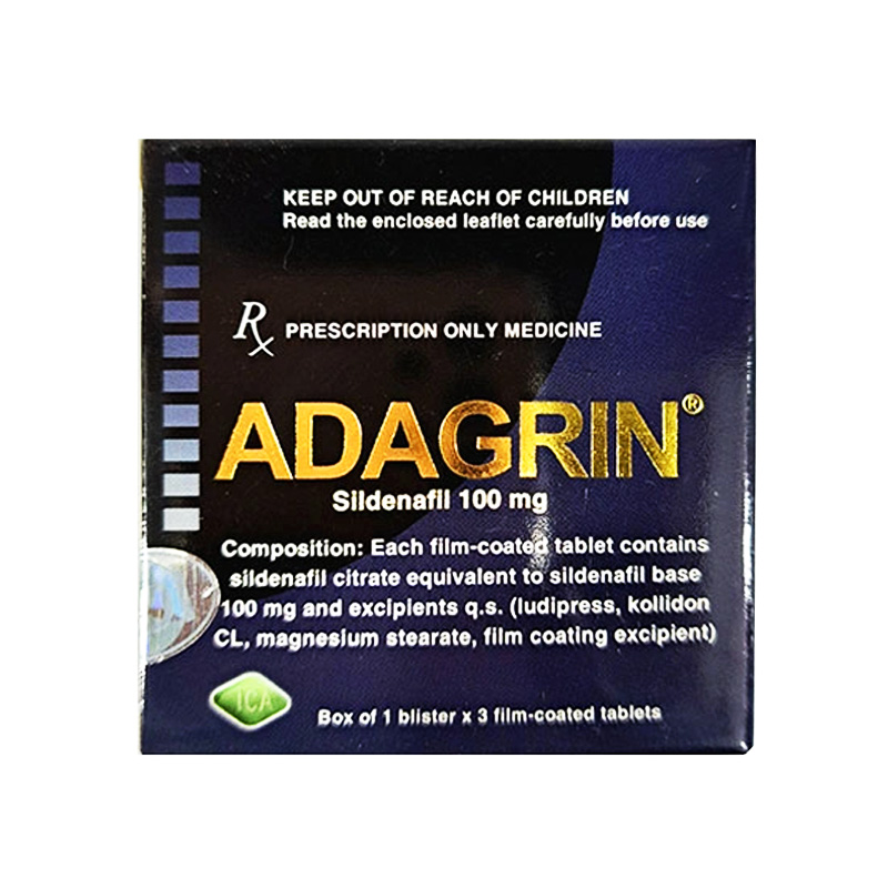 Thuốc Adagrin 100mg điều trị rối loạn cương dương (hộp 1 vỉ x 3 viên)