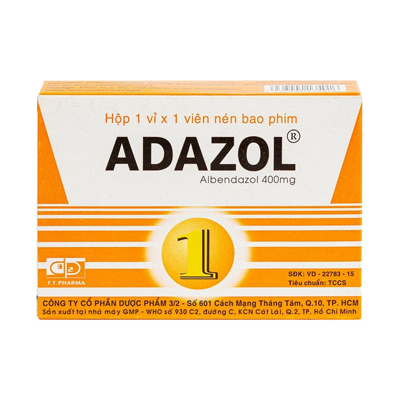 Thuốc Adazol 400mg Dược 3-2 điều trị nhiễm ký sinh trùng đường ruột (hộp 1 vỉ x 1 viên)