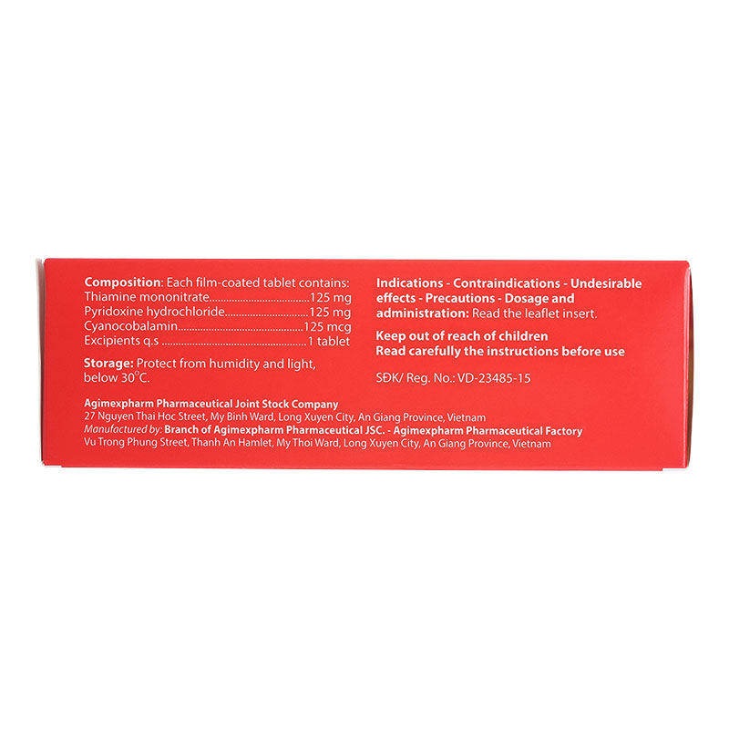 Thuốc Agi-Neurin điều trị và dự phòng thiếu vitamin B1, B6, B12 (hộp 10 vỉ x 10 viên)
