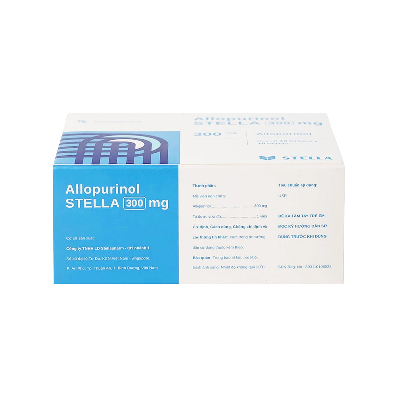 Thuốc Allopurinol Stella 300mg điều trị tăng acid uric máu, sỏi thận (hộp 10 vỉ x 10 viên)