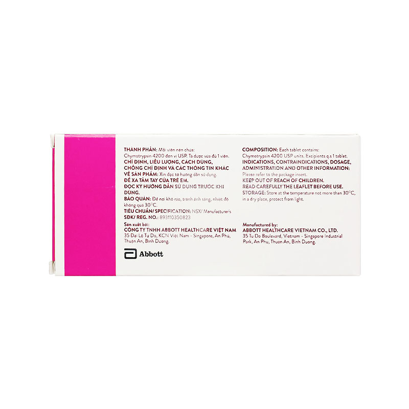 Thuốc Alphachymotrypsin Glomed điều trị phù nề sau chấn thương, phẫu thuật, bỏng (hộp 2 vỉ x 10 viên)