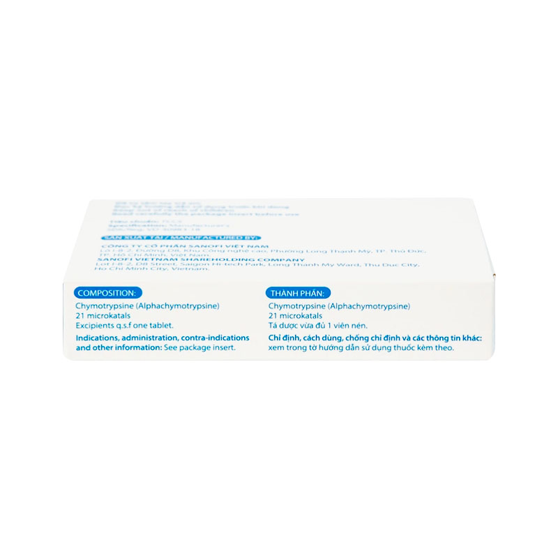 Thuốc Alpha Chymotrypsine Choay Sanofi điều trị phù nề sau chấn thương, phẩu thuật, bỏng (hộp 2 vỉ x 15 viên)