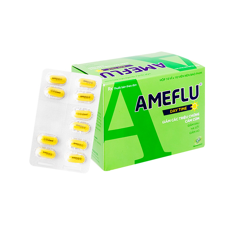 Thuốc Ameflu Day Time giảm các triệu chứng cảm lạnh và cảm cúm (hộp 2 túi x 5 vỉ x 2 viên)