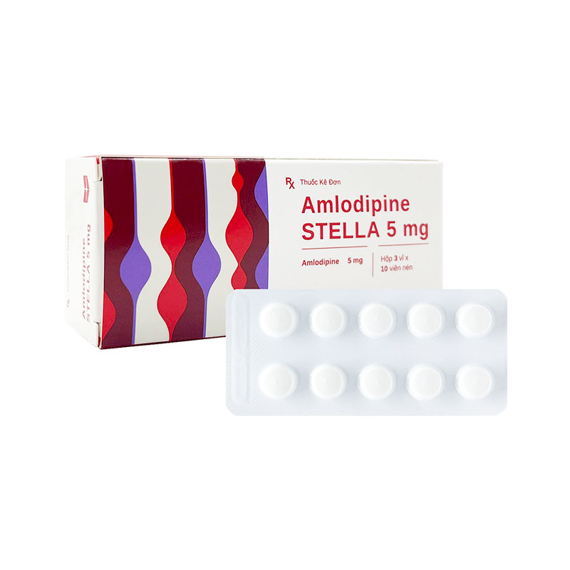 Thuốc Amlodipine Stella 10mg điều trị tăng huyết áp, đau thắt ngực ổn định mạn tính (hộp 10 vỉ x 10 viên)