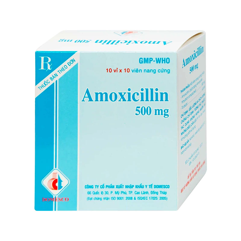 Thuốc Amoxicillin 500mg Domesco điều trị nhiễm khuẩn (hộp 10 vỉ x 10 viên)