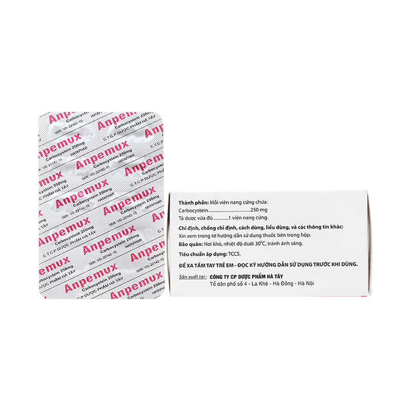 Thuốc Anpemux 250mg trị rối loạn tiết dịch hô hấp (hộp 6 vỉ x 10 viên)