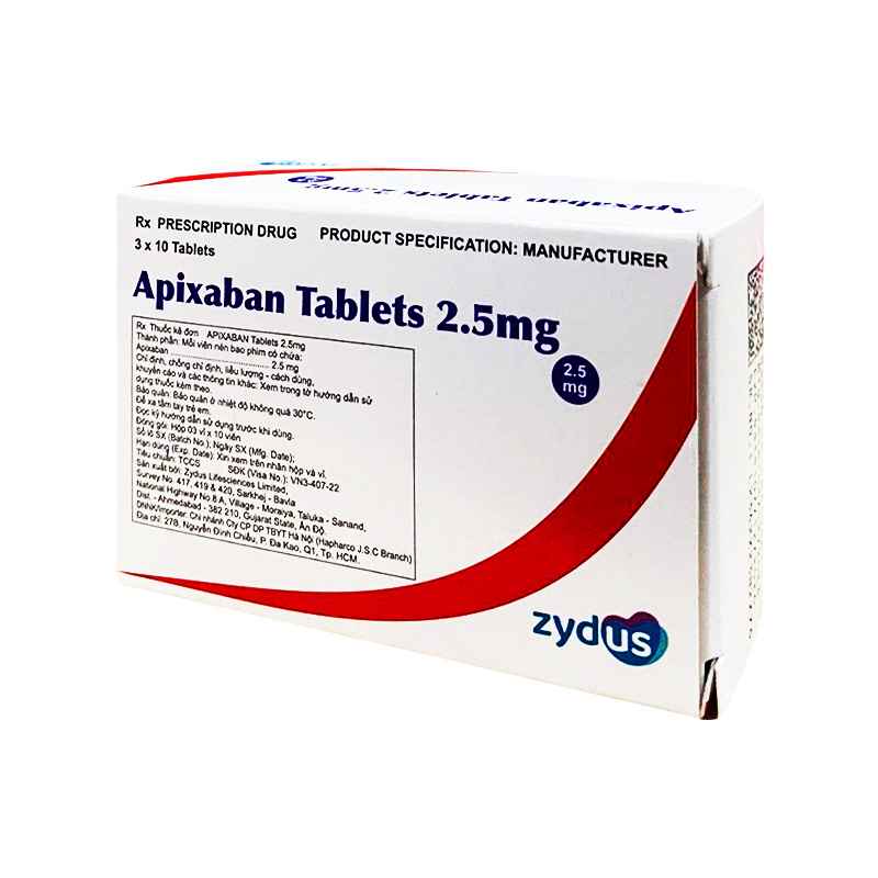 Thuốc Apixaban Tablets 2.5 mg dự phòng nguy cơ đột quỵ và tắc mạch hệ thống (hộp 3 vỉ x 10 viên)
