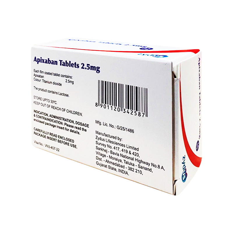 Thuốc Apixaban Tablets 2.5 mg dự phòng nguy cơ đột quỵ và tắc mạch hệ thống (hộp 3 vỉ x 10 viên)