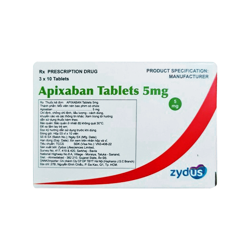 Thuốc Apixaban Tablets 5 mg dự phòng nguy cơ đột quỵ và tắc mạch hệ thống (hộp 1 chai x 30 viên)