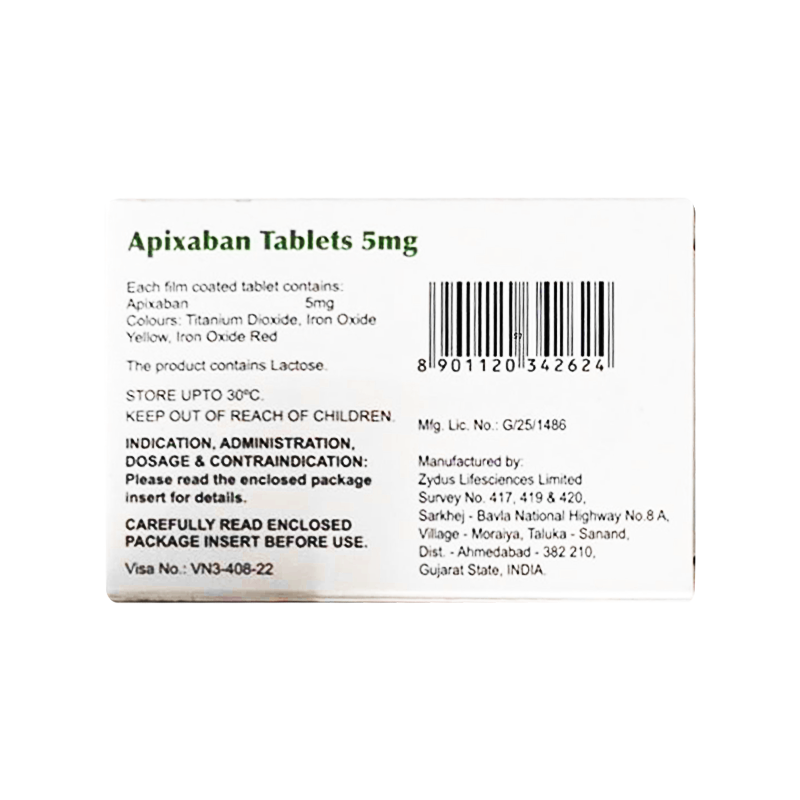 Thuốc Apixaban Tablets 5 mg dự phòng nguy cơ đột quỵ và tắc mạch hệ thống (hộp 1 chai x 30 viên)