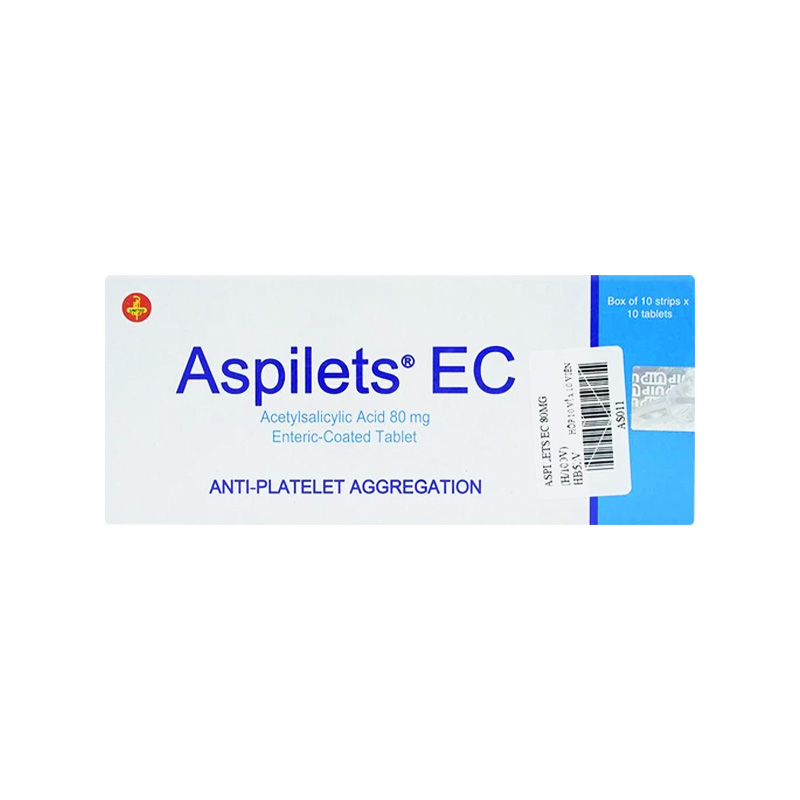 Thuốc Aspilets EC 80mg phòng ngừa nhồi máu cơ tim, đột quỵ (hộp 10 vỉ x 10 viên)