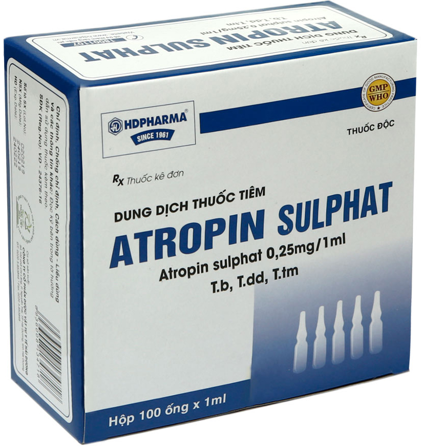 Thuốc tiêm Atropin sulphat điều trị tiêu chảy cấp và mạn tính gây ra bởi tăng nhu động ruột (hộp 100 ống x 1ml)