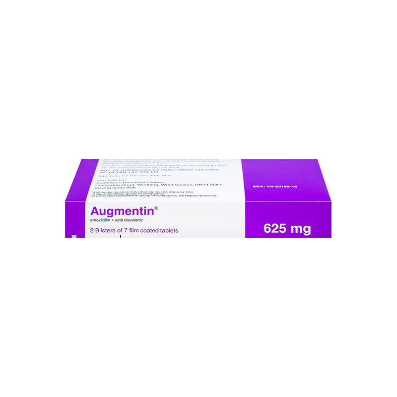 Thuốc Augmentin 625mg điều trị nhiễm khuẩn (hộp 2 vỉ x 7 viên)