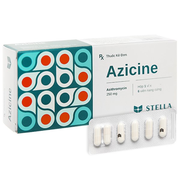 Thuốc Azicine 250mg Stella điều trị nhiễm khuẩn (hộp 1 vỉ x 6 viên)