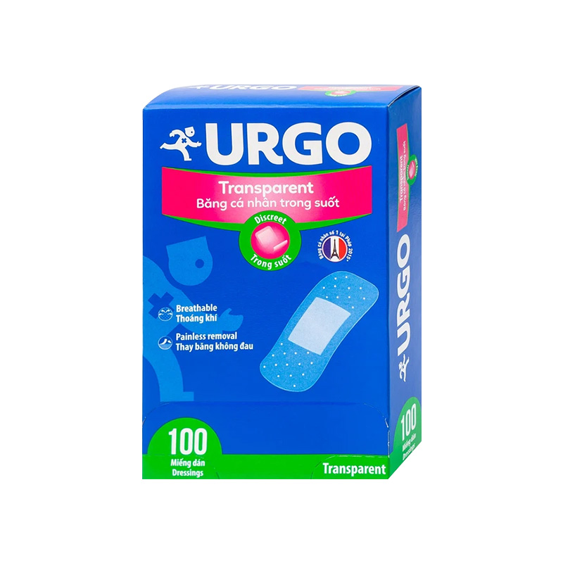 Băng cá nhân trong suốt Urgo Transparent (2cm x 7.2cm) hộp 100 miếng