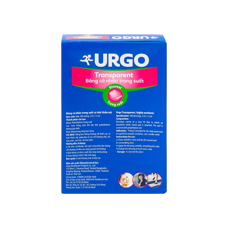 Băng cá nhân trong suốt Urgo Transparent (2cm x 7.2cm) hộp 100 miếng