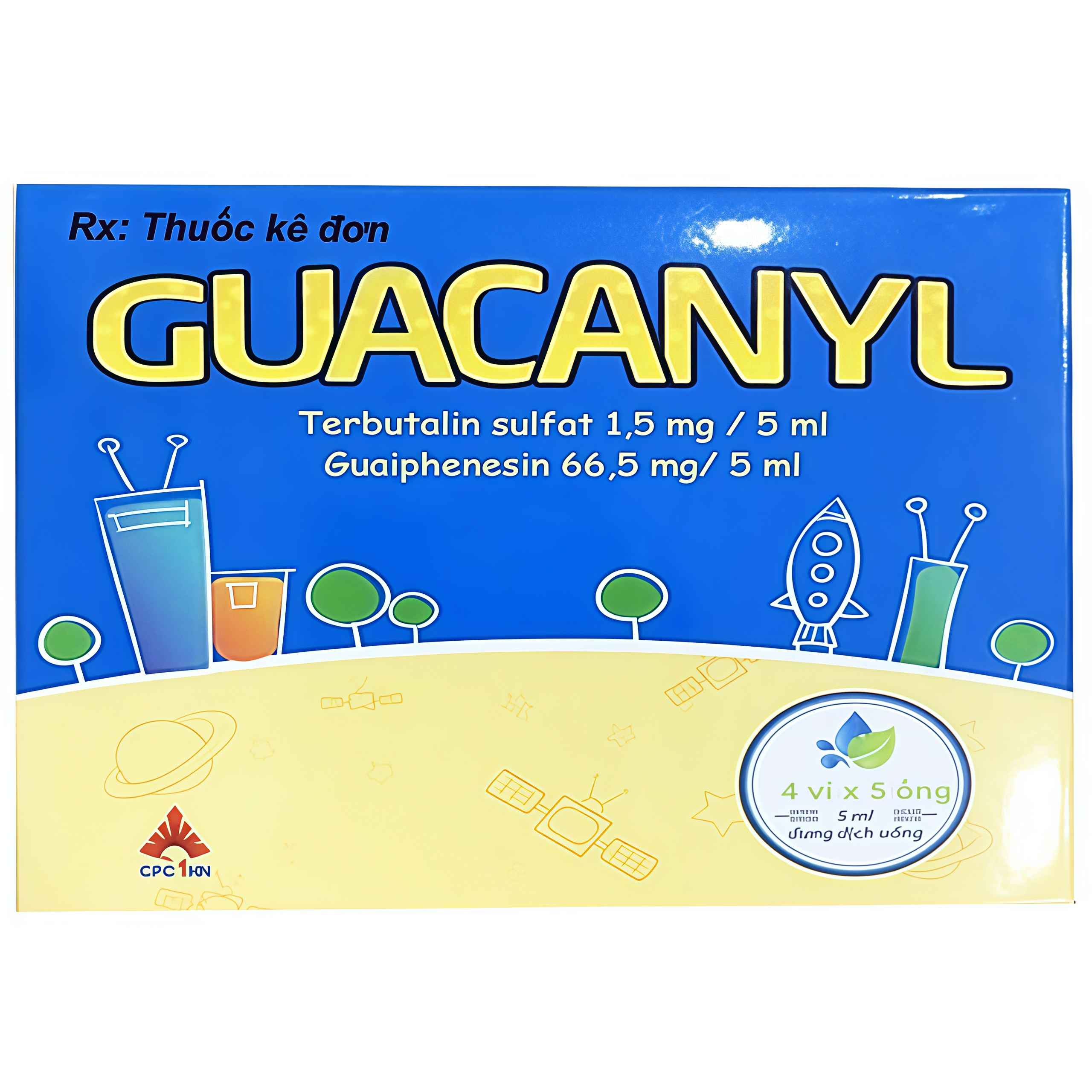 Dung dịch uống Guacanyl điều trị ho do hen phế quản, viêm phế quản (hộp 4 vỉ x 5 ống)
