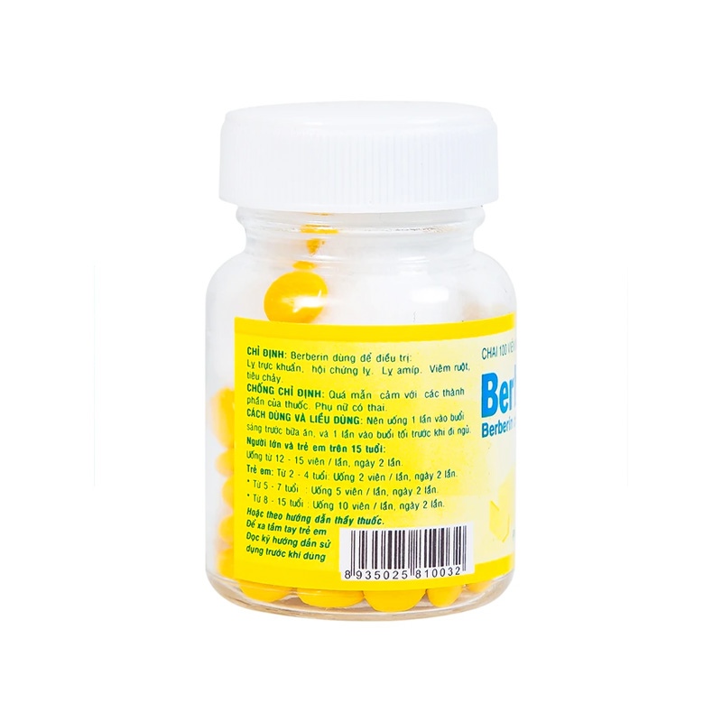 Thuốc Berberin 10 Cửu Long điều trị các hội chứng lỵ, tiêu chảy (hộp 1 chai x 100 viên)