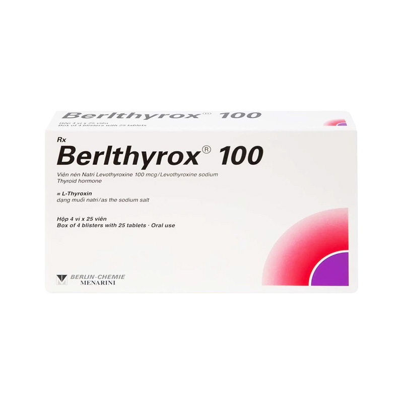 Thuốc Berlthyrox 100  điều trị thiểu năng tuyến giáp (hộp 4 vỉ x 25 viên)