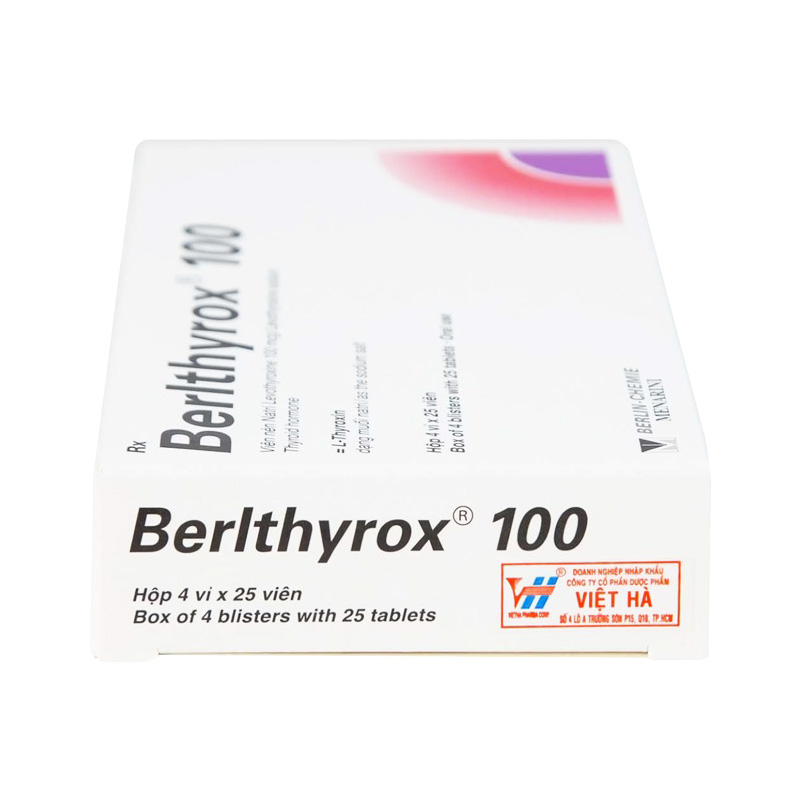 Thuốc Berlthyrox 100  điều trị thiểu năng tuyến giáp (hộp 4 vỉ x 25 viên)