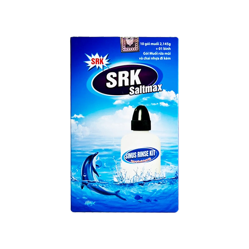 Muối rửa mũi SRK Saltmax kèm bình được sử dụng để vệ sinh mũi (10 gói + 1 bình)