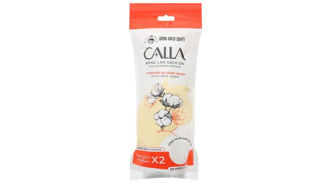 Bông tẩy trang Calla mềm mịn dạng tròn 3D (gói 120 miếng)