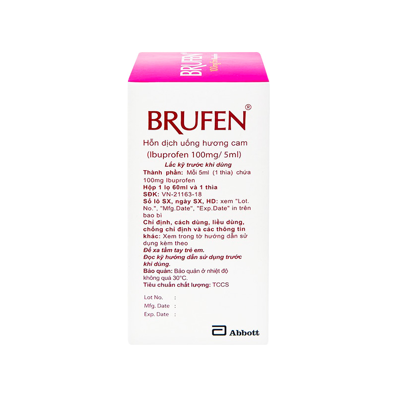 Hỗn dịch uống Brufen 100mg/5ml giảm đau, hạ sốt (hộp 1 x chai 60ml)