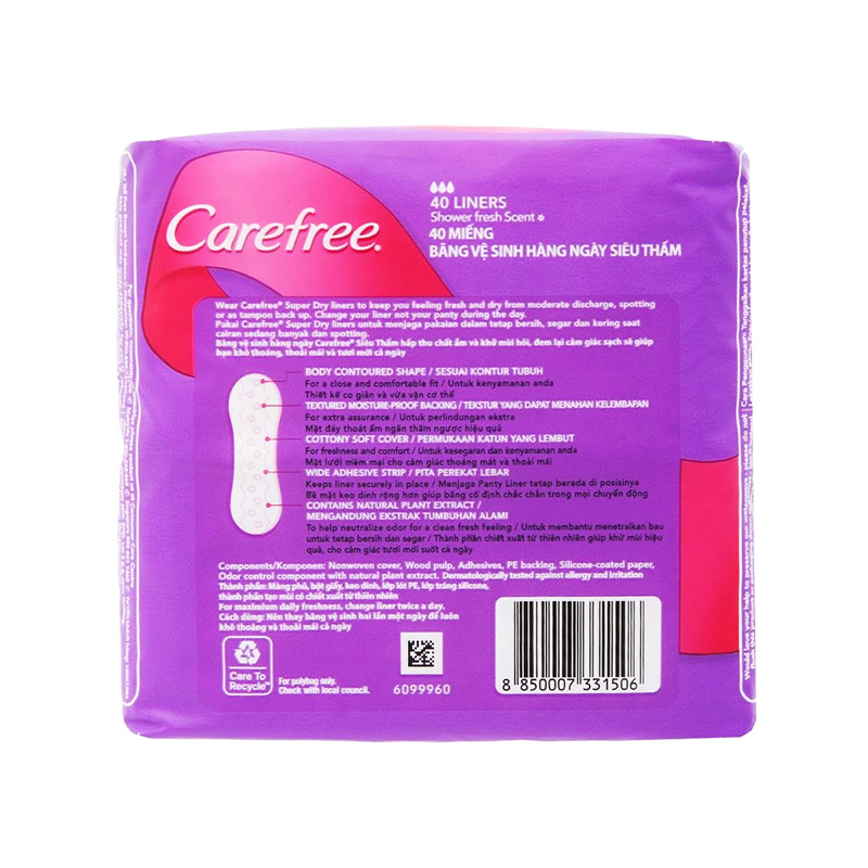 Băng vệ sinh hằng ngày siêu thấm Carefree (gói 40 miếng)