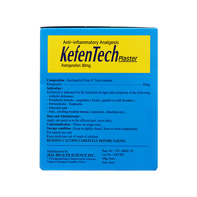 Cao dán KefenTech Plaster giảm đau viêm khớp, đau do chấn thương (hộp 20 Gói x 7 Miếng, (7cm x 10cm))