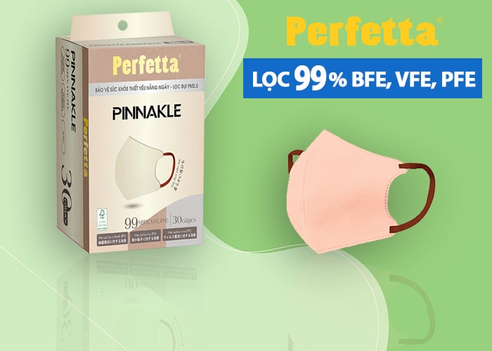 Khẩu trang Perfetta Pinnakle 3 lớp màu hồng (hộp 30 cái)