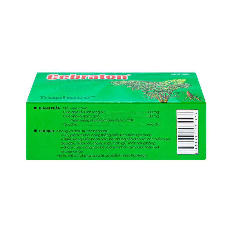 Thuốc Cebraton bổ khí huyết, điều trị suy nhược thần kinh (hộp 5 vỉ x 10 viên)