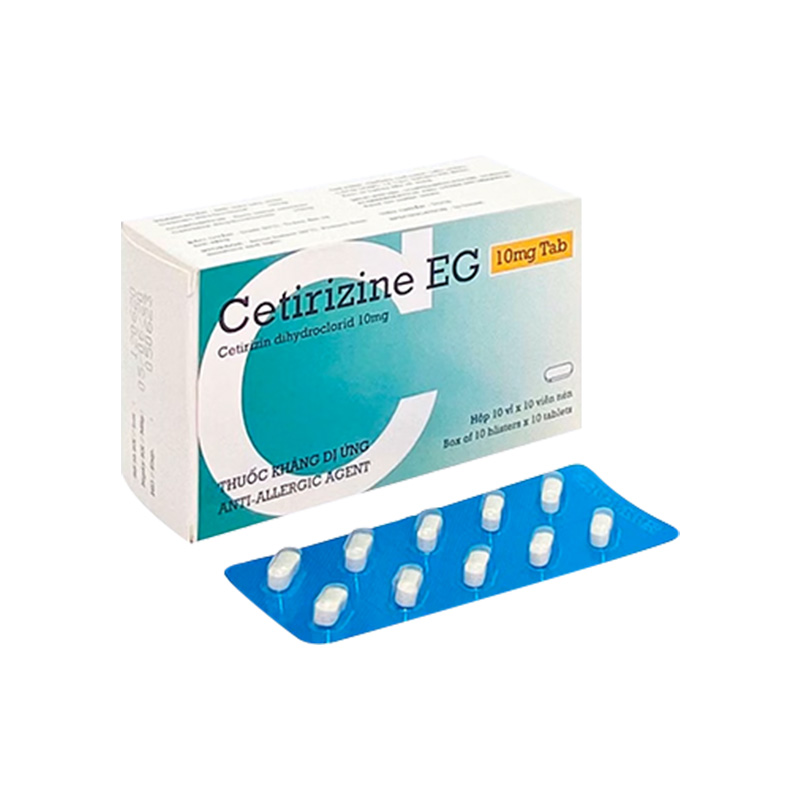 Thuốc Cetirizine EG 10mg điều trị viêm mũi dị ứng, mề đay (hộp 10 vỉ x 10 viên)