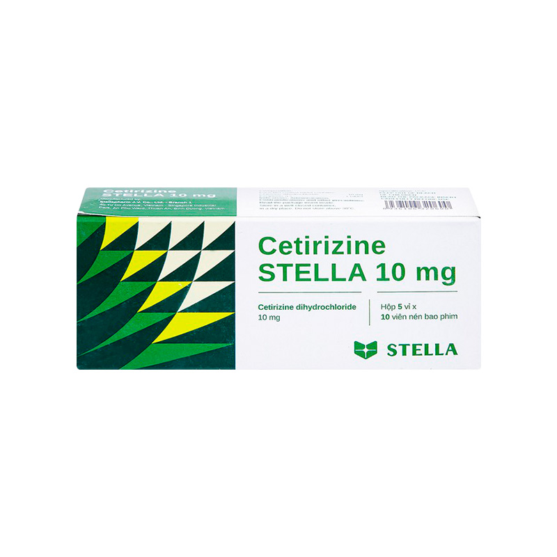 Thuốc Cetirizine 10 Stella giảm các triệu chứng của mề đay, viêm mũi dị ứng (hộp 10 vỉ x 10 viên)