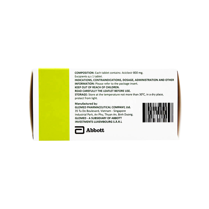 Thuốc Ciclevir 800 điều trị và phòng ngừa virus Herpes simplex (hộp 10 vỉ x 5 viên)