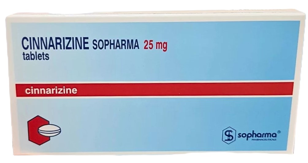 Thuốc Cinnarizine Sopharma 25mg phòng say tàu xe, rối loạn tiền đình (hộp 1 vỉ x 50 viên)