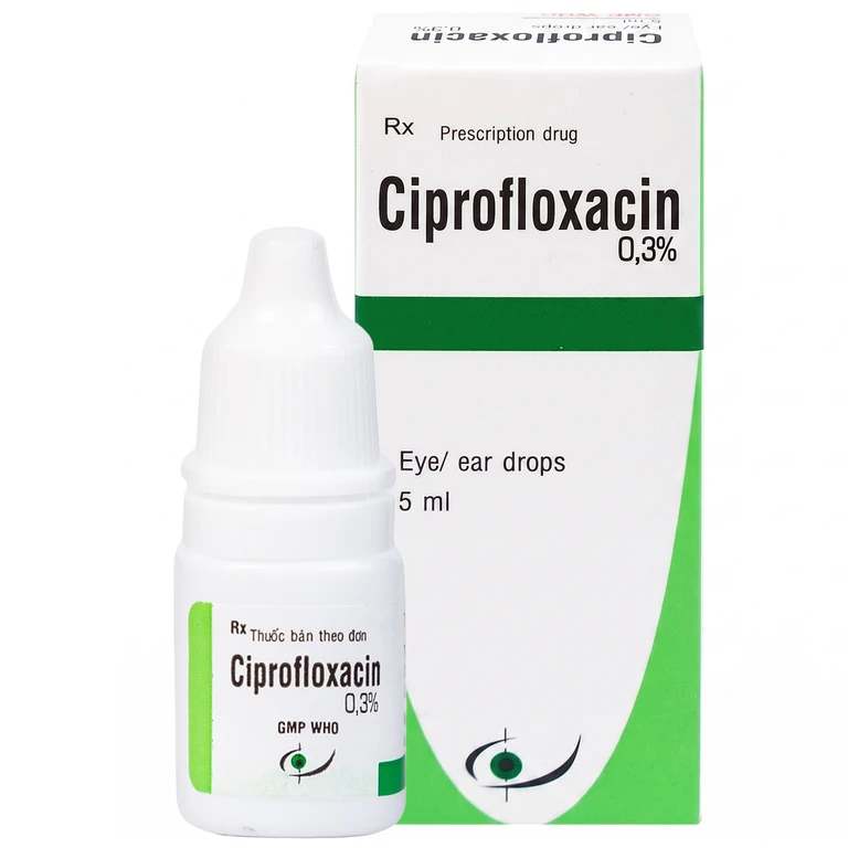 Thuốc nhỏ mắt, nhỏ tai Ciprofloxacin 0.3% Bidiphar điều trị các nhiễm khuẩn (hộp 1 chai x 5ml)