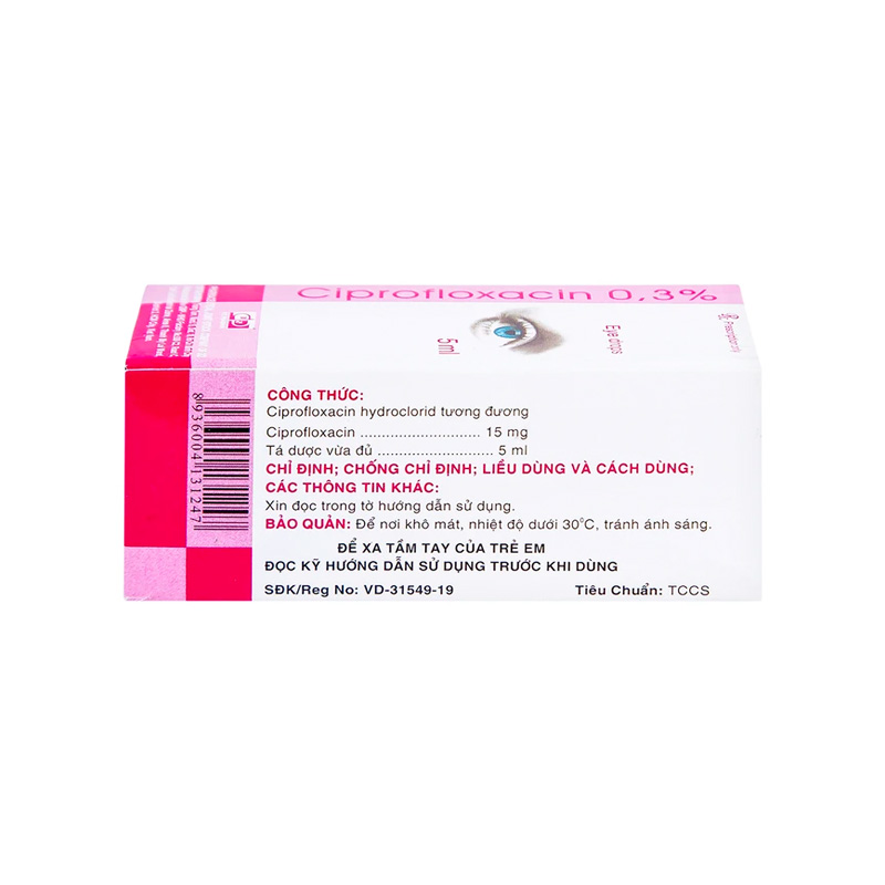 Dung dịch nhỏ mắt Ciprofloxacin 0.3% F.T.Pharma điều trị loét giác mạc (hộp 1 chai x 5ml)